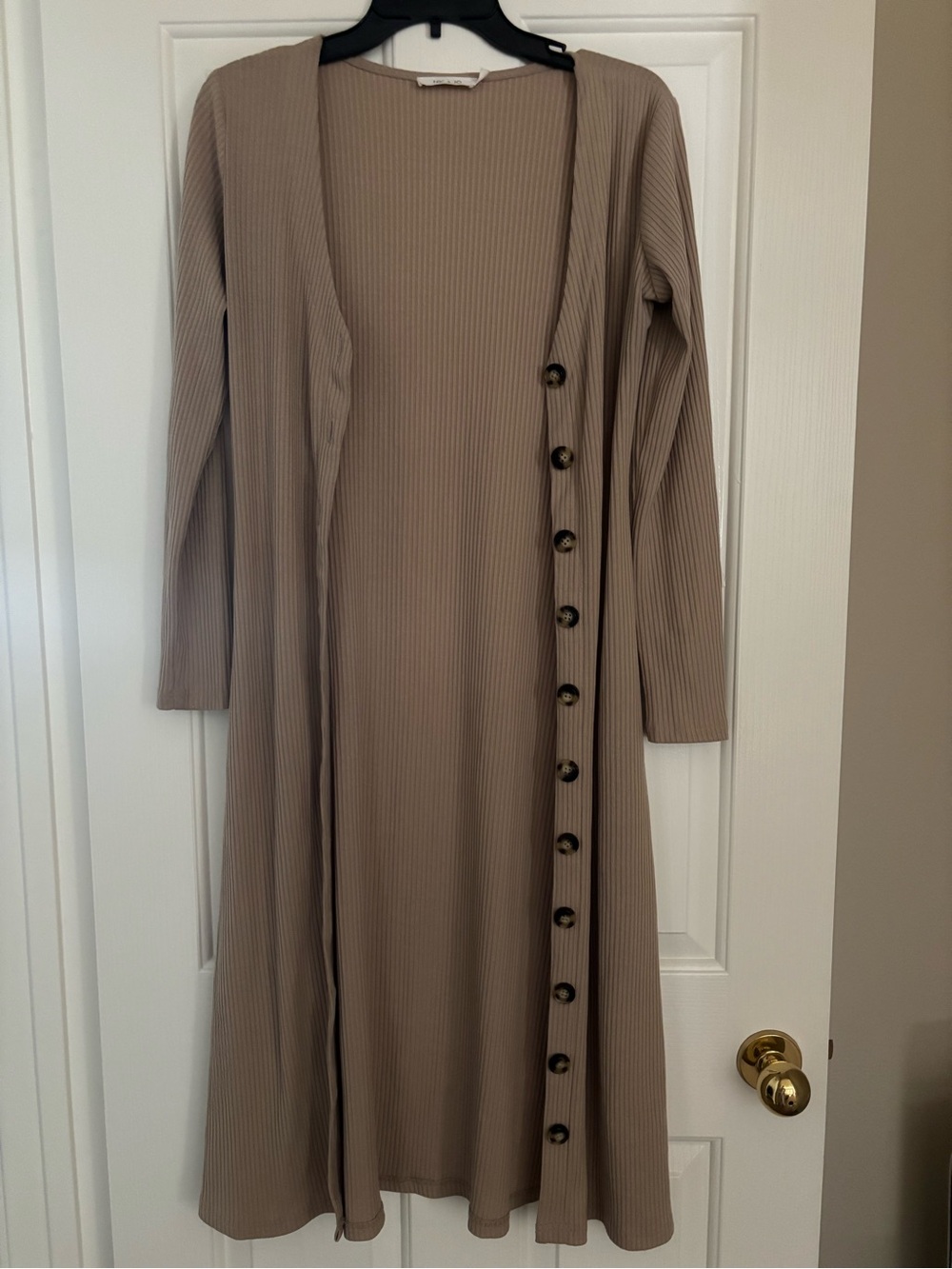 Nic&Jo Ribbed Long Cardigan in Taupe, Small
